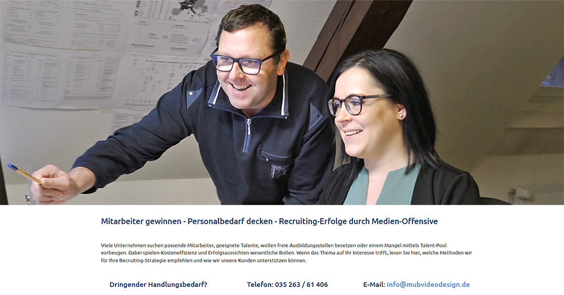 Recruiting Seite in Leistungen MUBVideoDesign